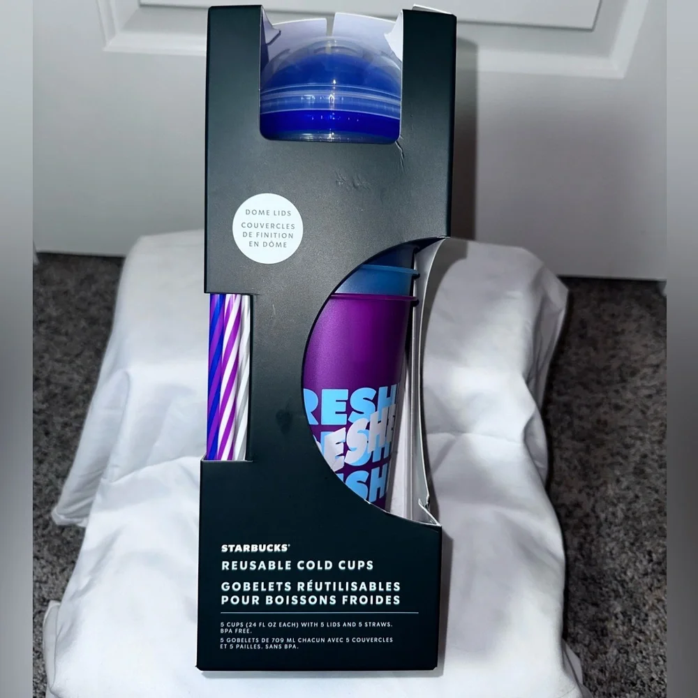 Starbucks Reusable Cold Cups with Straws Purple Blue